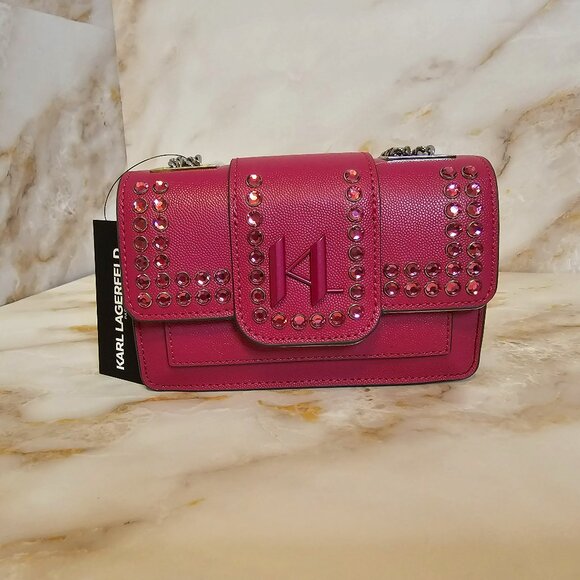 Karl Lagerfeld Handbags - Karl Lagerfeld Paris Corrine Embellished Leather Shoulder Bag, Cactus Flower, NW